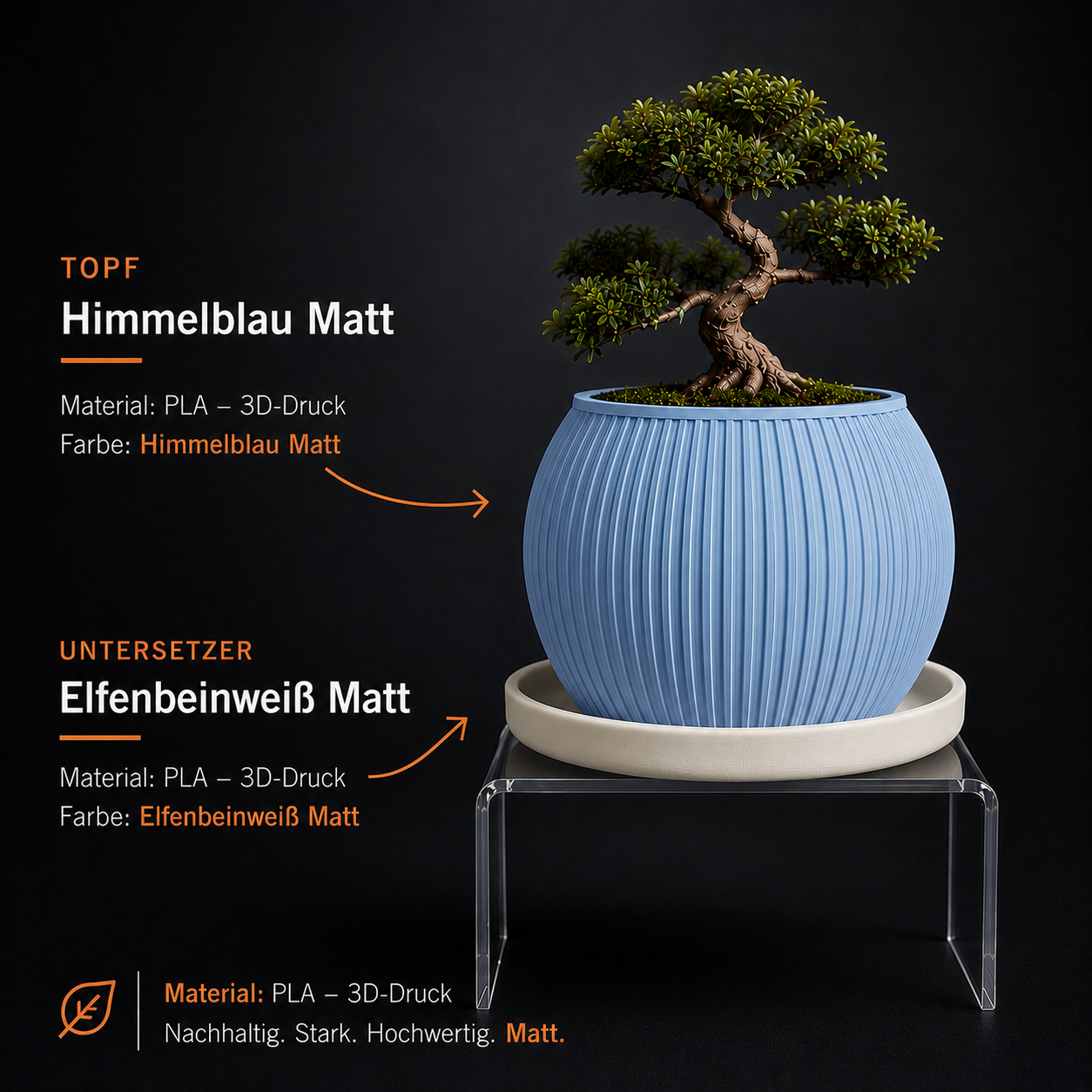 Halo – Blumentopf mit Untersetzer | Modernes Design | 2 Größen