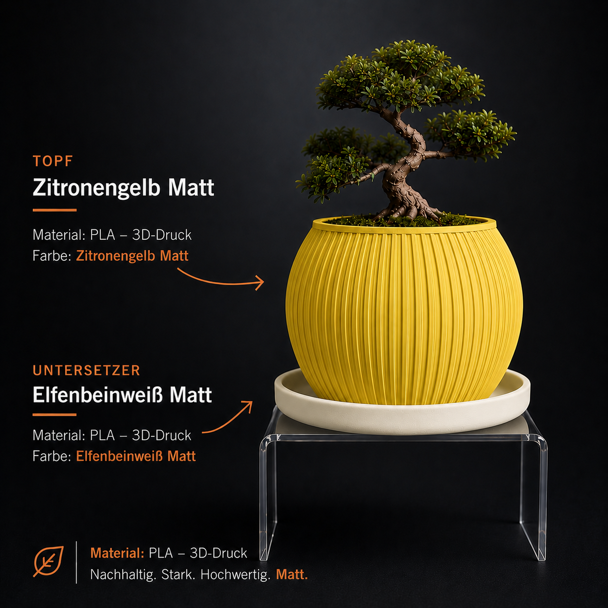 Halo – Blumentopf mit Untersetzer | Modernes Design | 2 Größen